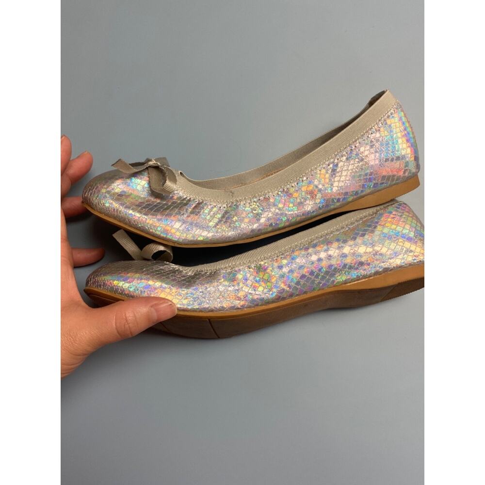 Girls Nordstrom Sz 3M Elise Ballet Flats w/Bow Rainbow Iridescent - Picture 6 of 14